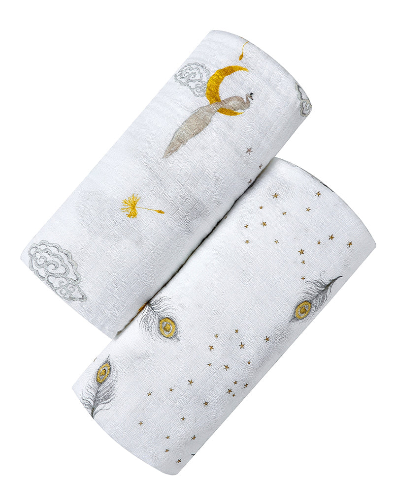Organic Swaddle Set - Sweet Dreams (Enchanted Peacock & Magical Feathers)-0
